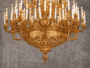 Close-up of Élysée Grand Impériale luxury gold chandelier with handcrafted ornate details and candle lights