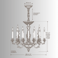 Élysée Régence chandelier CAD technical drawing with dimensions, 20-light luxury French Empire design