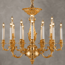 Close-up of Élysée Régence 24K gold-plated French Empire chandelier with 20 candle-style LED lights