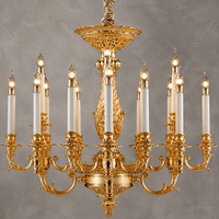 Close-up of Élysée Régence 24K gold-plated French Empire chandelier with 20 candle-style LED lights