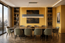 Florence Trapunto Ardesia linear chandelier above a marble dining table in a luxury London penthouse