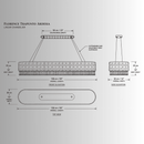 CAD drawing of Florence Trapunto Ardesia linear chandelier with dimensions and adjustable cable suspension