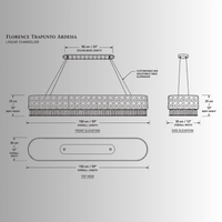 CAD drawing of Florence Trapunto Ardesia linear chandelier with dimensions and adjustable cable suspension