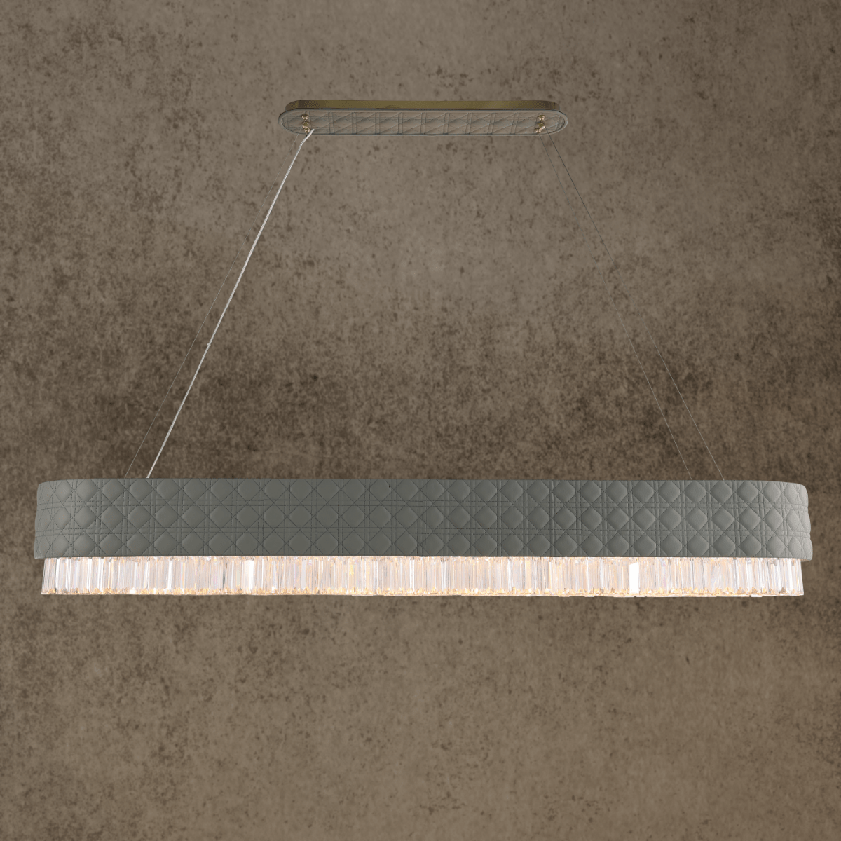 Florence Trapunto Ardesia linear chandelier with leather and crystal detailing for luxury interiors