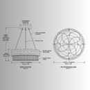CAD drawing of Florence Trapunto Avorio 50 cm ivory leather and crystal chandelier with dimensions.
