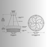 CAD drawing of Florence Trapunto Avorio 50 cm ivory leather and crystal chandelier with dimensions.