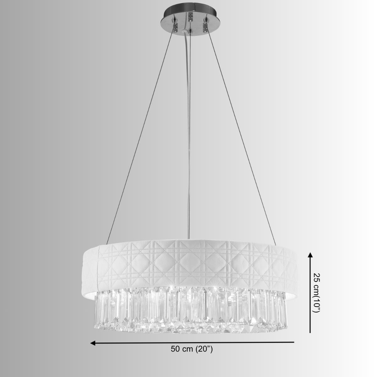 Technical diagram of the Florence Trapunto Avorio chandelier with 50cm size and crystal layout for luxury home and boutique spaces.