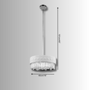 Florence Trapunto Lucea designer chandelier illuminating a luxury walk-in wardrobe with Ieather shade and crystal detailing.