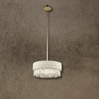 Florence Trapunto Lucea chandelier handcrafted from ivory quilted leather with Asfour crystal and gold finish by HDLS.