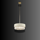 Side view of Florence Trapunto Lucea luxury pendant showing quilted ivory leather, polished gold details, and crystal.