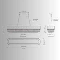 Technical CAD drawing of Florence Trapunto Neve linear chandelier with dimensions