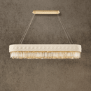 Florence Trapunto Neve linear leather and crystal chandelier in ivory and gold, front view