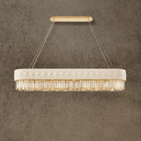 Florence Trapunto Neve linear leather and crystal chandelier in ivory and gold, front view