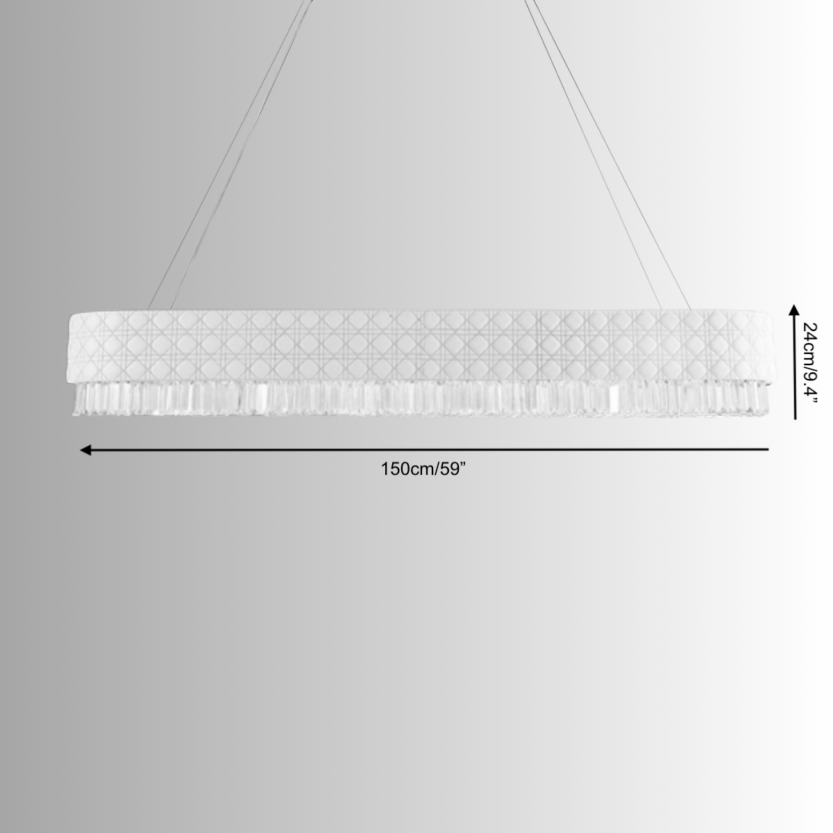 Florence Trapunto Neve chandelier showing detailed dimensions for luxury interior projects.