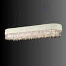 Modern Florence Trapunto Neve linear chandelier with luxury leather finish and crystal prisms.