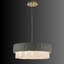 Luxury Florence Trapunto Salvia chandelier on black background showing quilted leather and crystals.