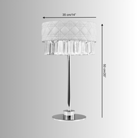Technical dimensions of the Florence Trapunto Thalia table lamp showing height, diameter, and G9 LED bulb placement details.