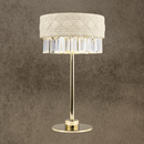 Luxury Florence Trapunto Thalia table lamp handcrafted from ivory quilted leather with Asfour crystal fringe and steel base.