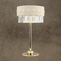 Luxury Florence Trapunto Thalia table lamp handcrafted from ivory quilted leather with Asfour crystal fringe and steel base.