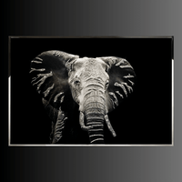 Fortuna luxury crystal elephant wall art with Swarovski crystals in stainless steel frame on black background.