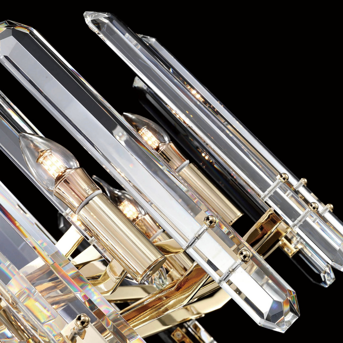 Precision-finished crystal and metal detailing in a grand scale chandelier, showcasing durability, alignment, and craftsmanship.