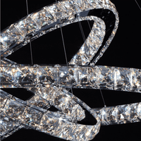Close-up view of A+ grade lead-free crystals on the Halo Luxe Celestia chandelier showing faceted texture.