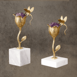 HDLS.Lighting LTD accessories Modern Golden Blooming Flower With Purple Natural Crystal.