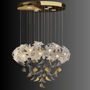 Dark-render view of Magnolia Bloom chandelier featuring hand-forged Murano glass flowers and gold leaves.