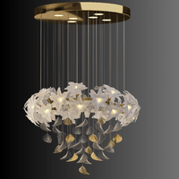 Dark-render view of Magnolia Bloom chandelier featuring hand-forged Murano glass flowers and gold leaves.