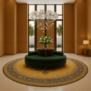 Magnolia Bloom chandelier displayed in a grand foyer with round rug, glowing Murano-style floral glass and gold leaf details.