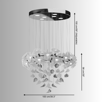 Technical drawing of Magnolia Bloom chandelier showing dimensions for the 100 cm size with Murano glass floral arrangement.