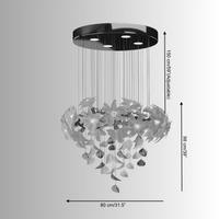 Technical drawing of Magnolia Bloom chandelier in the 80 cm size, showing floral Murano-style glass and cascading design.