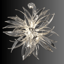 Silver-finish Helios chandelier with radiant Murano-style glass blades forming a dramatic sunburst silhouette.