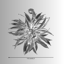Technical diagram of the Helios chandelier showing full dimensions and layout of sculpted glass blades.