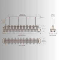 Hyperion Lumina luxury linear chandelier CAD drawing with front, top and side elevations and dimensions