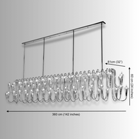 Dimensions of Hyperion Lumina large linear chandelier, 360 cm brass and crystal chandelier for long dining tables.