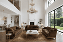 Imperial Grace Éclat crystal chandelier in a luxury Los Angeles living room with white walls and brown sofas