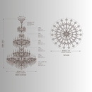 CAD drawing of Imperial Grace Éclat chandelier shown dia 160 cm (63") and 250 cm(98") height, displaying multi-tier structure.