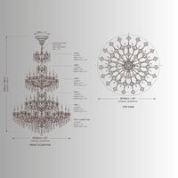CAD drawing of Imperial Grace Éclat chandelier shown dia 160 cm (63") and 250 cm(98") height, displaying multi-tier structure.