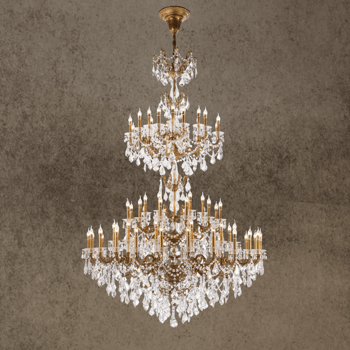 Imperial Grace Éclat grand tiered crystal chandelier in bronze-plated copper with Asfour crystal
