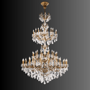 Full view of the Imperial Grace Éclat chandelier, featuring bronze arms and  Asfour crystals with a dark gradient background.