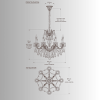 CAD top and front drawing of the Imperial Grace Petite chandelier by HDLS Lighting