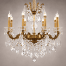 Close-up of Imperial Grace Petite 8-light crystal chandelier in bronze-plated copper.