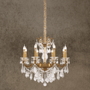 Petite chandelier with bronze frame and Asfour crystals shown in full front view.