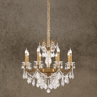 Petite chandelier with bronze frame and Asfour crystals shown in full front view.