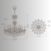 CAD drawing of Imperial Grace Regina chandelier by HDLS Lighting, front and top view