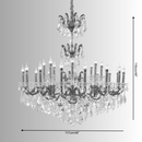 Regina chandelier shown with 117 cm (46") width and 118 cm (46") height measurements.