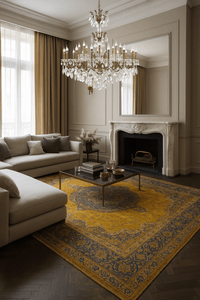 Regina chandelier installed in a luxury living room with classic French interior design.