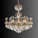 Regina chandelier with bronze arms and Asfour crystals against a dark gradient background.