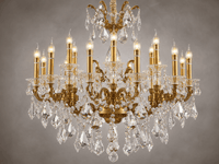 Close up of theImperial Grace Shine French crystal chandelier with 18 lights, gold-tone frame and clear crystal drops